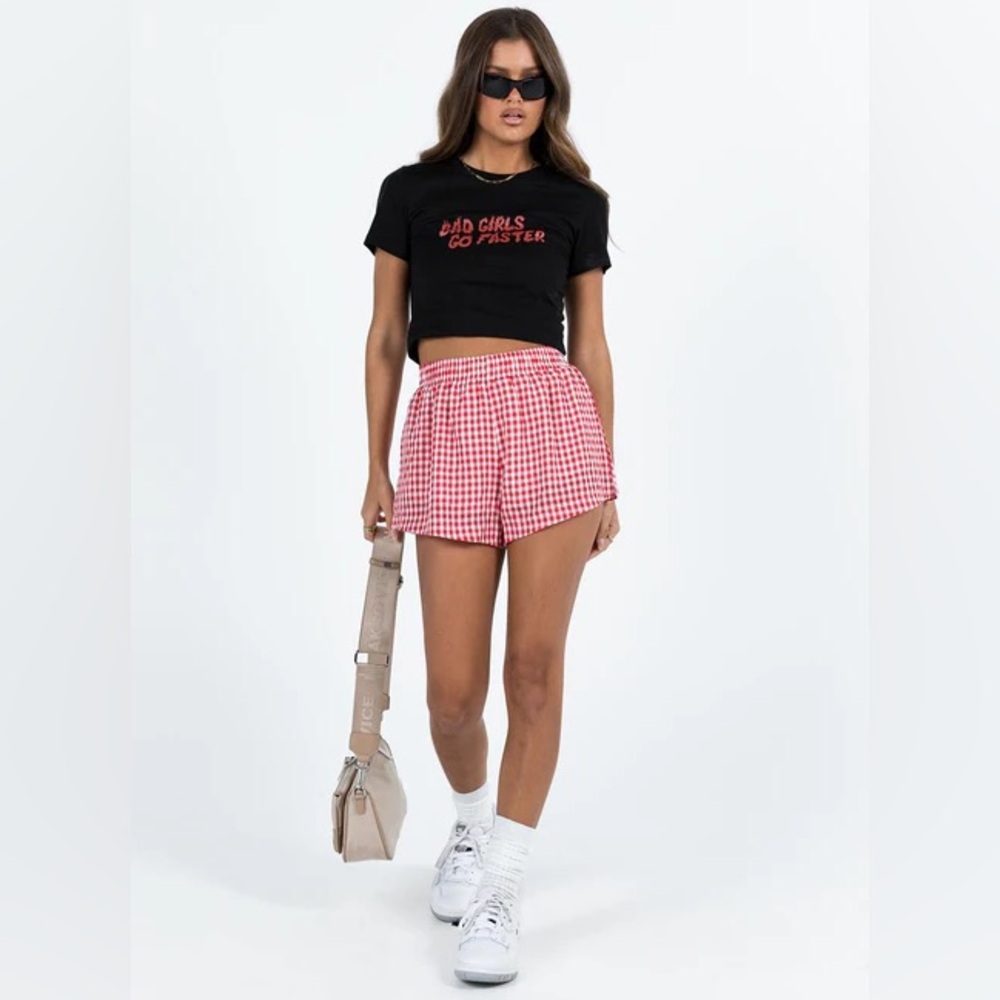 Princess Polly Red Gingham High-Waist Relaxed Shorts
